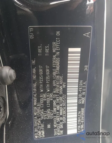 2020 Toyota Sienna Xle из США, поврежденный, VIN 5TDYZ3DC5LS025122